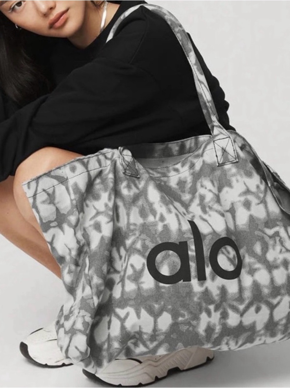 ALO Yoga Gray Tie-Dye Canvas Tote